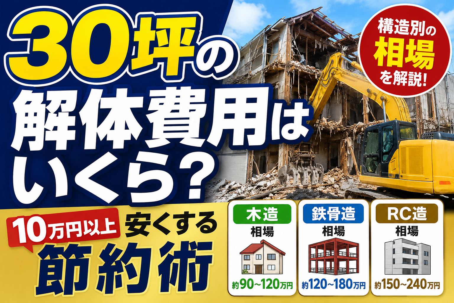 30坪の解体費用はいくら？構造別の相場と10万円以上安くする節約術